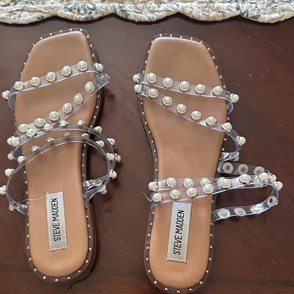 Steve Madden Pearl Embellished Sandals with Clear Straps